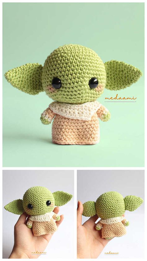 Crochet Baby Yoda Amigurumi PDF Free Pattern - Amigurumi Crochet Baby Yoda, Baby Yoda Amigurumi, Pokemon Crochet Pattern, Crochet Ornament Patterns, Crochet Pokemon, Crochet Animal Amigurumi, Mode Crochet, Crochet Animals Free Patterns, Beginner Crochet Projects