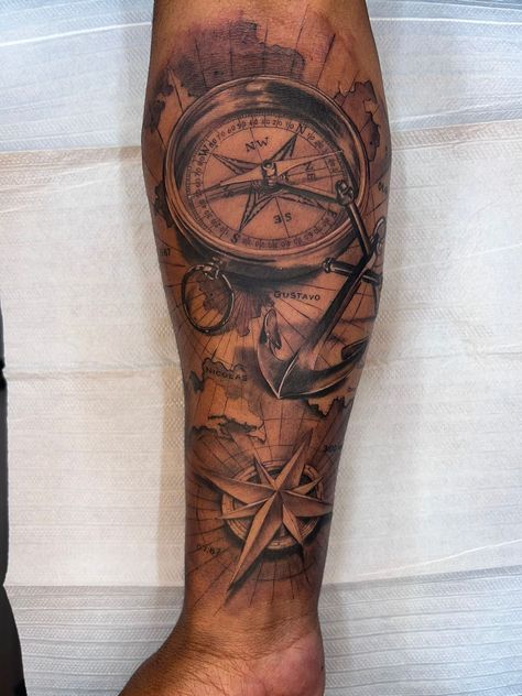 Sea Tattoo Sleeve, Calf Tattoo Ideas, Map Tattoo, Sea Tattoo, Map Tattoos, Wrist Tattoos For Guys, Calf Tattoo, Leg Sleeve, Arm Tattoos