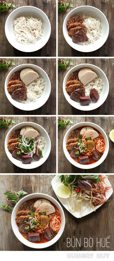 Bun Bo Hue Recipe, Pork Noodle Soup, Bun Bo Hue, Asian Noodle Soup, Vietnamese Soup, Beef Food Recipes, Vietnamese Dishes, Noodle Soups, Pork Noodles