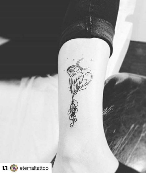 Owl Tattoo For Women Simple, Owl Tattoo Harry Potter, Owl Tatoos Woman, Simple Owl Tattoo Design, Harry Potter Owl Tattoo, Small Owl Tattoos For Women, Owl Tatoos, Night Owl Tattoo, Owl Tattoo For Women