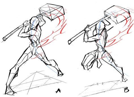 Pose With Hammer Reference, Hammering Pose Reference, Hammer Art Reference, How To Draw Dynamic Poses Anatomy, Action Sketch Poses, Comic Action Poses, Claymore Poses Reference Drawing, Hammer Art Design, Hammer Pose Reference Drawing