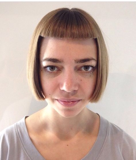 Hair cut by Valentina #bob #fringe #hairdare Funny Short Haircut, Fringe Short Hairstyles, Cute Fringe Haircuts, Bangs Meme Hair Funny, Straight Short Haircut With Bangs, Funny Bangs Hair, The Chanel Haircut, Fringe For Straight Hair, Bangs Memes Hair