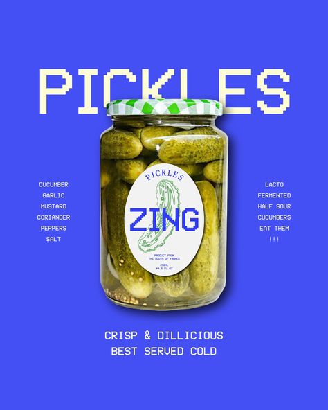 Zing is a pickle brand that offers flavorful pickles, perfect for adding a tangy punch to your meals or enjoying as a snack. Zing is the ideal choice for food lovers who crave a little extra zest in their lives. 🥒 #dbzing #designerbriefs  #pickles #picklesdesign #picklespackaging #packagingdesign #packaging #productdesign #product #graphicdesignchallenge #briefs #brandinspiration #identity #visualidentity #brandinginspiration #briefchallenge  #graphicdesigncentral #graphicdesigncommunity #gr... Pickle Brands, Creative Packaging, Creative Packaging Design, Branding Inspiration, Label Design, Pickles, Food Lover, Packaging Design, Packaging