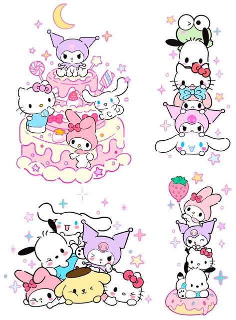 Cute Sanrio Stickers, Cute Sanrio Characters, Kuromi Sticker, Sticker Hello Kitty, Sanrio Stickers, Diy Hello Kitty, Hello Kitty Colouring Pages, Walpaper Hello Kitty, Charmmy Kitty