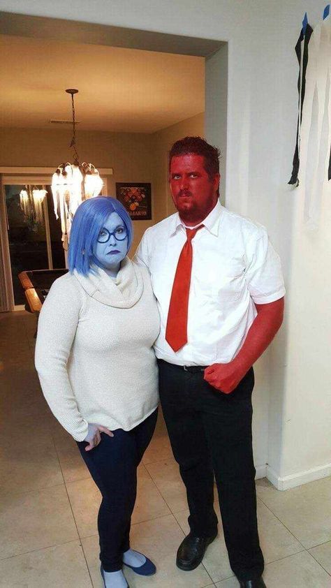 Anger Outfits Inside Out, Inside Out Couple Costume, Anger Inside Out Halloween Costume, Anger From Inside Out Costume, Diy Guy Costume, Couple Halloween Face Paint, Diy Guy Costumes Halloween, Spooky Halloween Couple Costumes, Cosplay Couple Ideas