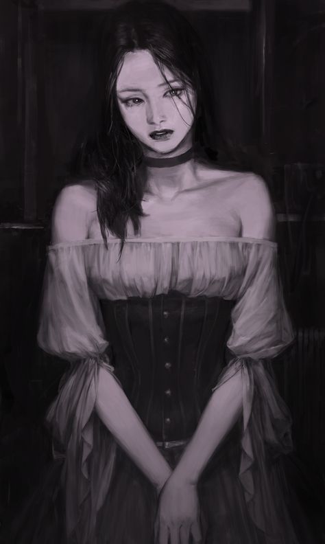 retired by Park Pyeongjun on ArtStation. Gothic Art, Monochrome Portrait, Gothic Drawings, 인물 드로잉, Goth Art, Fantasy Images, Throne Of Glass, 판타지 아트, Korean Artist