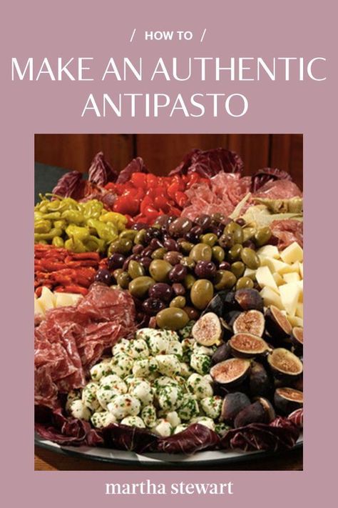 Serve up this traditional Italian antipasto of cured meats, fresh cheeses, and herbs that will satisfy guests until the next course is ready. #marthastewart #recipes #recipeideas #italianrecipes #italianfood Traditional Antipasto Platter, Antipasto Tray Ideas, Italian Orderves, Antipasta Platters Italian, Italian Dinner Appetizers, Anti Pasti Board, Thanksgiving Antipasto, Antipasto Platter Ideas, Simple Antipasto Platter