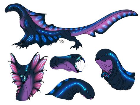 Blue Mythical Creature, Dnd Monsters Concept Art, Cave Creatures Concept Art, Alien Concept Art Creature, Alien Creatures Animals, Alien Design Creature Concept, Slug Creature, Alien Creature Concept Art, Cave Dragon