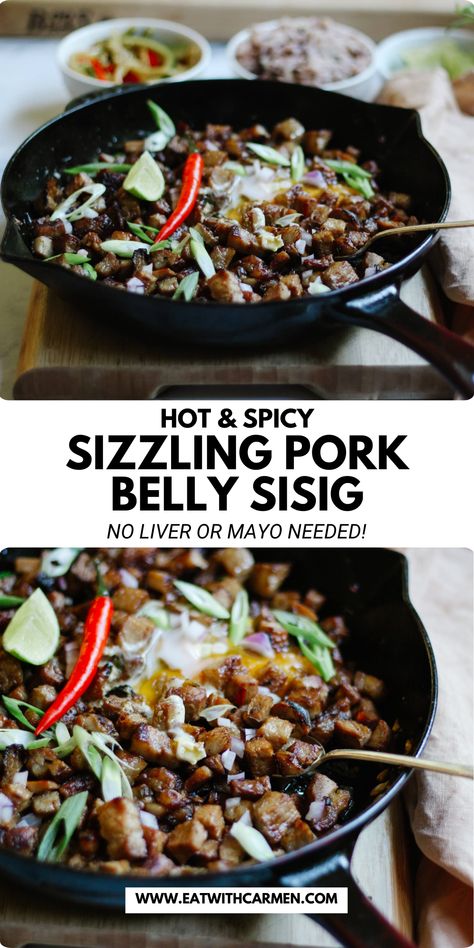 This Pork Belly Sisig skips liver and mayo for a lighter, tangy twist on a Filipino classic. Perfect for fall dinners! Save this pin and check out the recipe for a crowd-pleasing autumn meal. Pork Belly Sisig, Easy Pork Belly, Sisig Recipe, Pork Sisig, Easy Filipino Recipes, Filipino Street Food, Fall Dinners, Pork Belly Recipes, Marinated Pork