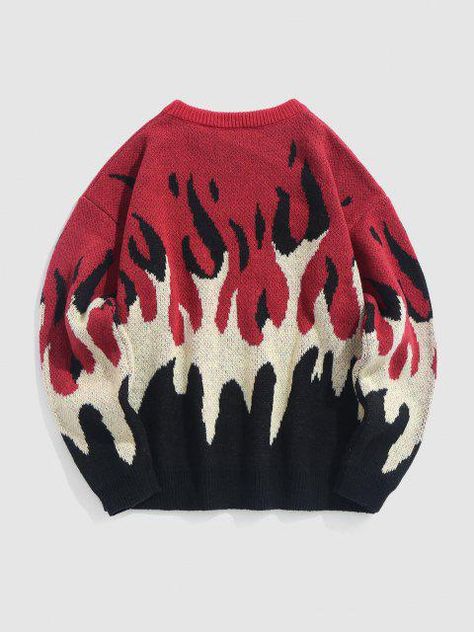 ZAFUL Fire Flame Graphic Y2K Aesthetic Sweater In RED | ZAFUL 2022 Flame Clothes, Flame Sweater, Fire Sweater, Sweaters Y2k, Graphic Y2k, Flame Graphic, Fire Clothes, Fire Pattern, Flame Pattern