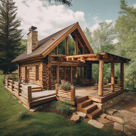 Forest Cabins - Beautiful 😍 House Cabin Style, Log Cabin Tiny House, Cabin Interiors Rustic, Cabin Interior Design Ideas, Rustic Cabin Interior, Log Cabin Interior Design, Forest Cabins, Small Rustic House, Cordwood Homes