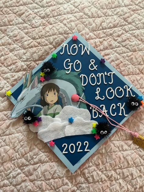 Graduation Cap Designs One Piece, Twu Graduation Pictures, Ponyo Graduation Cap, Graduation Cap Designs Filipino, Graduation Cap Designs Coraline, Genshin Graduation Cap, Totoro Graduation Cap, Anime Cap Decoration Graduation, Anime Cap Ideas For Graduation