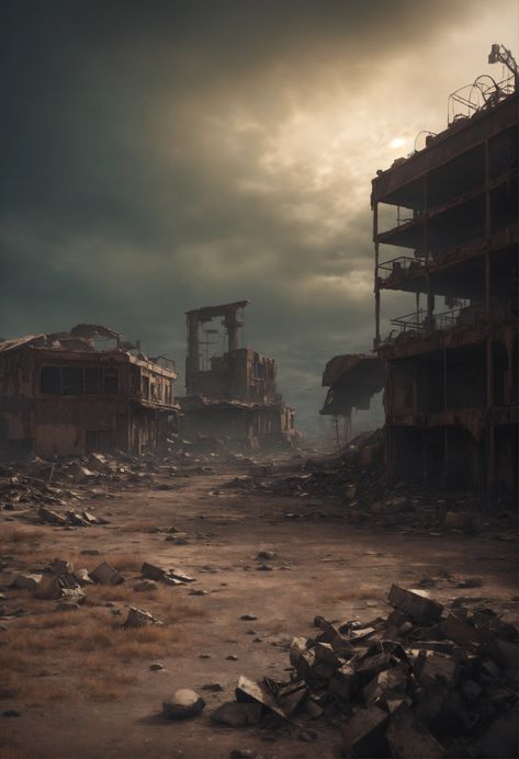 Post Apocalyptic Cityscape, Post Apocalyptic Desert City, Post Apocalyptic Wasteland, Nuclear Wasteland Aesthetic, Dystopian Town, Post Apocalyptic Background, Post Apocalyptic Town, Post Apocalyptic Environment, Wasteland Landscape