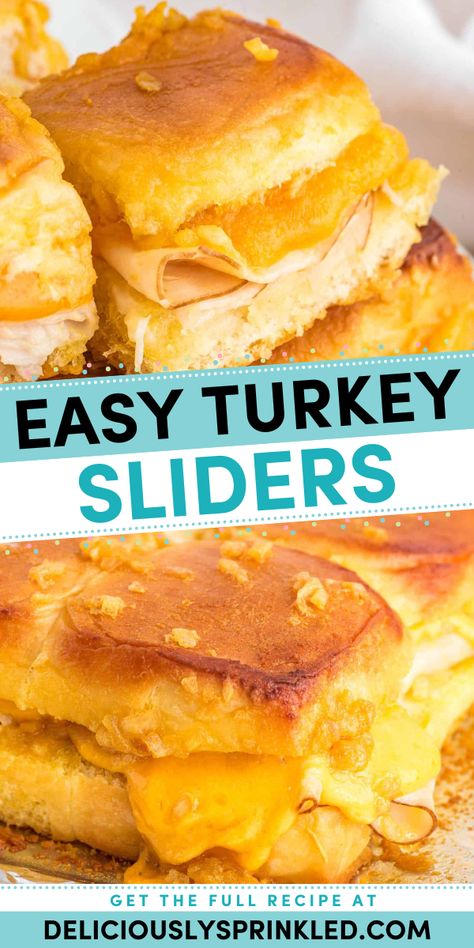 Looking for an easy dinner idea? This leftover turkey recipe is a simple family meal! In just 15 minutes, you can serve up these delicious turkey sliders on Hawaiian rolls. Pin this for later! Turkey Sandwich Sliders, Hawaiian Bread Sliders, Turkey Sliders On Hawaiian Rolls, Memorial Day Dinner, Turkey And Cheese Sliders, Hawaiian Roll Turkey Sliders, Kings Hawaiian Rolls, Turkey Sandwich Thanksgiving, Sliders On Hawaiian Rolls