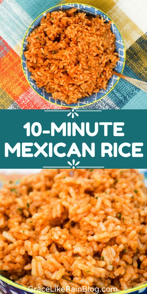 10-Minute Mexican Rice is a great quick side dish for your next Mexican night. You can whip up this Mexican Rice recipe in about 10 minutes. My nephew says this is the "best rice ever!" And I agree. | Quick Mexican Rice | Easy Mexican Rice | Mexican Rice with Instant Rice | Mexican Side Dishes | Instant Mexican Rice | #InstantRice #MexicanRice #Mexican #CincoDeMayo Quick Mexican Rice, Instant Rice Recipes, Spicy Mexican Rice, Rice Mexican, Taco Side Dishes, Mexican Side, The Best Rice, Mexican Rice Easy, Spanish Rice Recipe