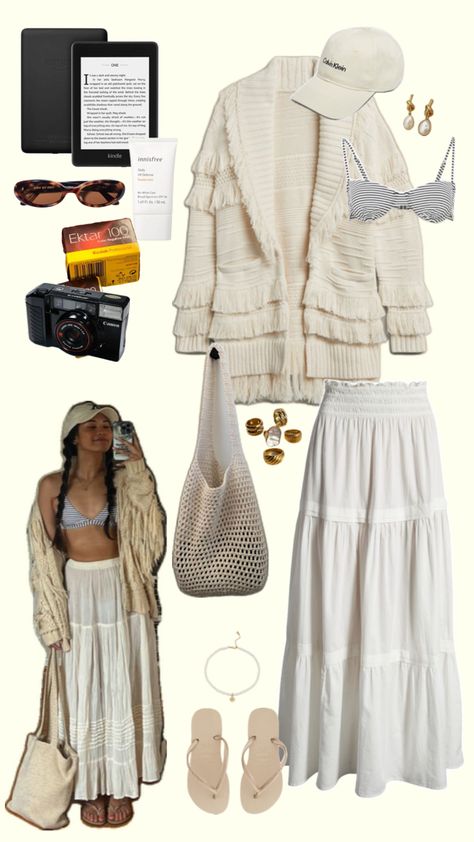 Oversized Fringe Cardigan, Striped Bikini Swimsuit, Baseball Cap Outfit, Crochet Tote Bag, Boho Maxi Skirt, Pearl Gold Jewelry, Film Camera, Audrie Storme Oversize Cardigan Outfit, Maxi Skirt Summer, Baseball Cap Outfit, Oversize Cardigan, Boho Maxi Skirt, Maxi Skirts Summer, Gold Pearl Jewelry, Cap Outfit, Maxi Skirt Boho