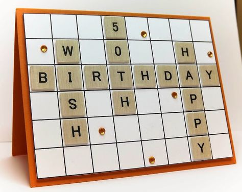 Manitoba Stamper: 50th birthday scrabble card Scrabble Cards, Beautiful Tiles, Scrabble Game, Male Birthday, Scrabble Letters, Tuxedo Black, 50th Birthday Cards, Masculine Birthday Cards, Copic Marker