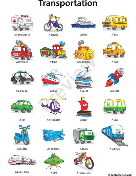 Preschool English Corner: Last Unit Resources 49A Transportation Flashcards, Vocabulary For Kids, Types Of Vehicles, Transportation Preschool, English Activities For Kids, Learning English For Kids, English Worksheets For Kids, Flashcards For Kids, English Vocab