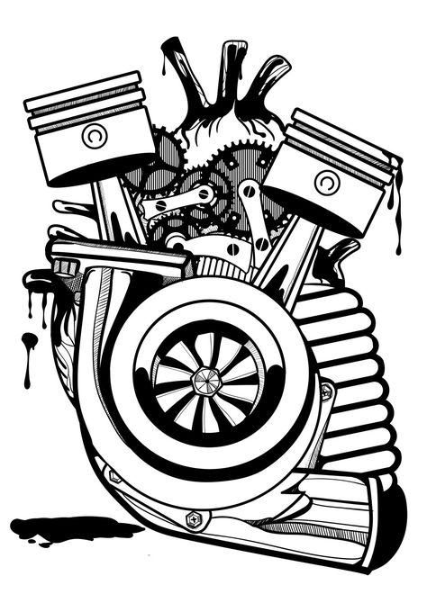 Turbo Snail Drawing, Jdm Tattoo Design, Auto Mechanic Tattoo For Men, Turbo Heart Tattoo, Rat Rod Tattoo, Car Gear Tattoo, Engine Tattoo Mechanical, Turbo Tattoo Design, Car Mechanic Tattoo