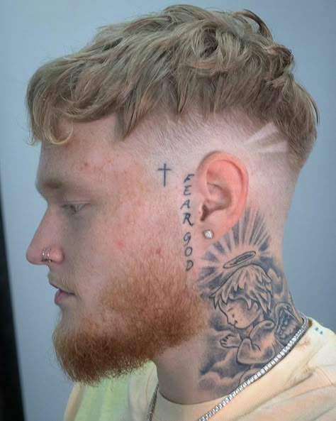 Side Ear Tattoo For Men, Side Burn Tattoos Men, Tattoo On Side Of Face, Side Of Neck Tattoo Men, Side Of Head Tattoo Men, Side Face Tattoo Men, Medium Tattoos For Men, Sideburn Tattoo Guys, Face Tattoos Men