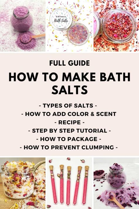 How To Make Spiritual Bath Salts, Make Bath Salts With Essential Oils, Bath Salt Recipe Homemade, Essential Oils Bath Salts Recipes, Diy Bath Soaks Recipes, Floral Bath Salts Recipe, Scented Bath Salts Diy, How To Make Your Own Bath Salts, Basic Bath Salt Recipe