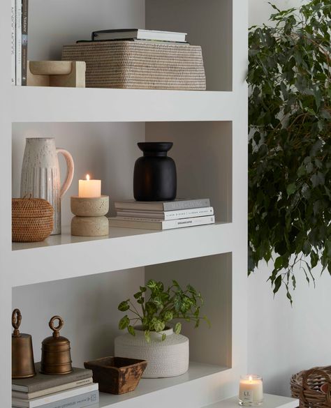 Undoubtedly, one of the most enjoyable aspects of home styling is curating your shelves. Embrace a fresh start by clearing the slate and artfully layering delightful, summery pieces that infuse your space with a light, airy charm. #shelfie #shelfstyling #bookshelfdecor #homedecor #interiordesign Styled Shelves Living Room, Minimalist Shelves Decor, Shelf Styling Living Room, Shelves Decor, Lounge Luxury, Uk House, Minimalist Shelves, Shelf Decor Living Room, Styling Shelves