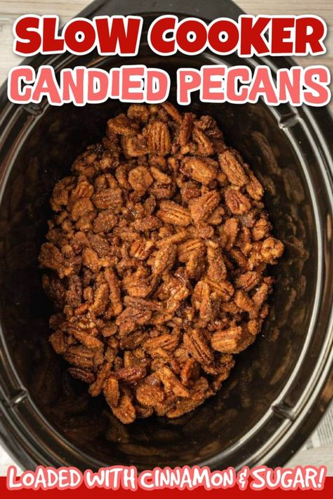 Cinnamon Pecans Recipe Easy, Sugar Walnuts Recipe, Crockpot Candy Pecans, Best Candied Pecans, Roasted Pecans Recipe, Pecan Recipes Easy, Crockpot Candy Recipes, Slow Cooker Candy, Reeses Cheesecake