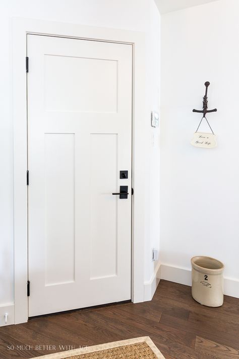 How New Baseboards, Trim and Doors Make a Huge Difference - So Much Better With Age Door And Floor Trim, Square Baseboards And Trim, White Trim Styles, Change Trim In House, Diy Door Casing Trim Work, Floor Trim Ideas Baseboards Modern, Extra Tall Baseboards, Simple Door Trim Ideas Interior, Types Of Interior Door Styles