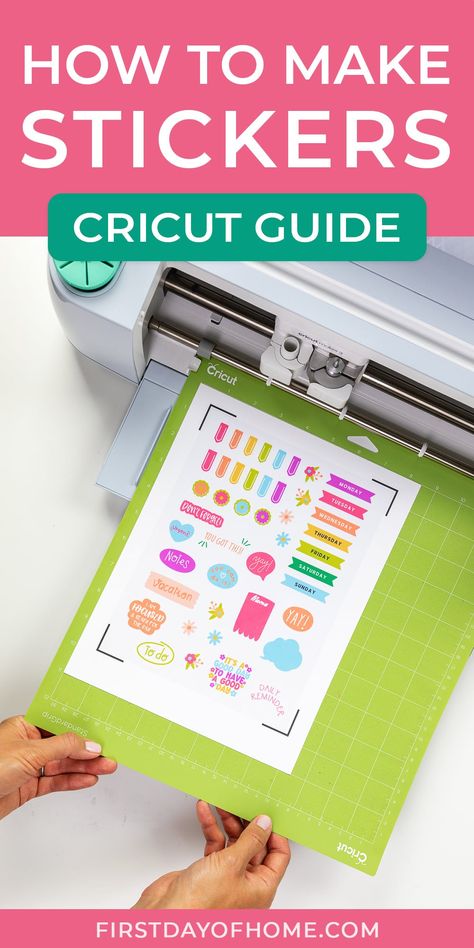 Learn how to make stickers with Cricut using the Print Then Cut feature. Get tips for achieving both kiss cut and die cut stickers as well as proven methods for laminating stickers for a glossy finish. Also find out which common mistakes to avoid and how to troubleshoot problems with Cricut calibration. #firstdayofhome #cricut #stickers #diystickers Stickers Made With Cricut, Print And Cut Stickers Cricut, Sticker Paper For Cricut, How To Make Stickers With Cricut, Laminating Stickers, Make Stickers With Cricut, Cricut Sticker Paper, Print Then Cut Stickers, Stickers With Cricut