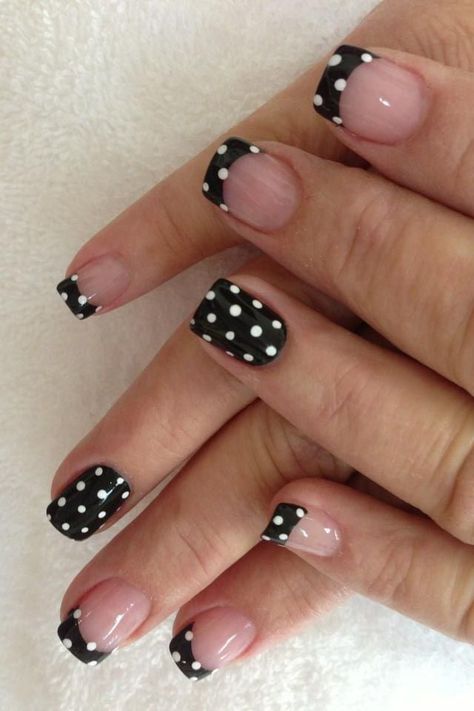 Stripes And Polka Dots Nail Designs, Short Nail Designs Dots, Polka Dot And Stripe Nails, Pokadot Nail Designs, Dotticure Nail Art, Polka Dot Nails Acrylic, Nail Dot Designs, Poke A Dot Nails, Spotty Nails