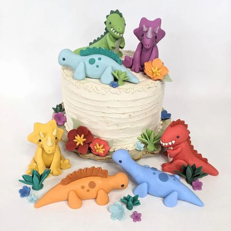 Fondant Dinosaur, Dinosaur Tiered Cake, Fondant Dinosaur Topper, Dinosaur Cake Topper Fondant, Colourful Dinosaur Cake, 6 Inch Dinosaur Cake, Edible Dinosaur Cake Topper, Dinosaur Cupcake Toppers Fondant, Satin Ice Fondant