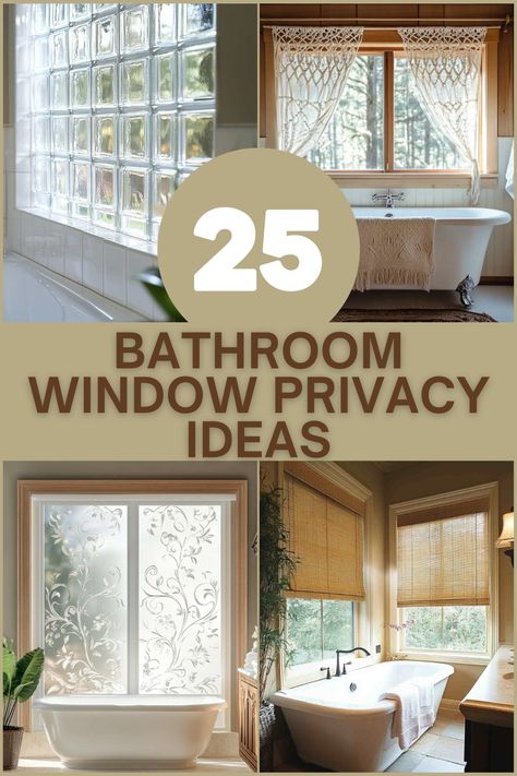 Looking to keep your bathroom private while letting in natural light? Explore 25 creative ideas like frosted glass, window films, and shutters to make your bathroom both stylish and private! #BathroomPrivacy #WindowPrivacyIdeas #HomeDecorTips #BathroomInspiration #PrivacySolutions Bathtub Window Privacy, Washroom Curtain Ideas, Opaque Windows Bathroom, Shutters In Bathroom Window, Shades For Bathroom Window, Window In Shower Privacy, Bathroom Window Treatments Privacy Ideas Master Bath, Picture Window Bathroom, Privacy Screen For Windows