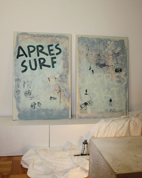 surf x ski 🎿 (acrylic on canvas, 24x36 x 2, @natalieab fav project to date ) Bedroom Wall Drawing Ideas, Bedroom Painting Ideas Canvas, Artsy Apartment Decor, Skiing Artwork, Diy Bedroom Art, Wall Inspo Bedroom, College House Bedroom, Long Canvas Painting Ideas, Feeling Whitney