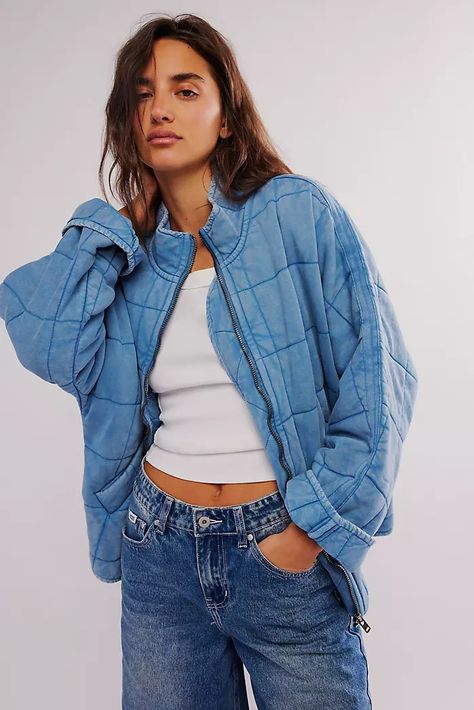 Quilted Jackets + Coats | Free People Quilted Coat Outfit, Quilted Jacket Outfit, Cuffed Top, Quilt Jacket, Free People Jacket, Blue Fits, Quilted Coat, Coat Outfits, Hottest Fashion Trends