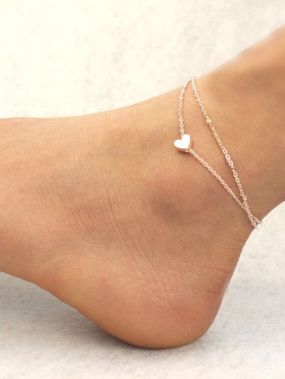 Heart Detail Layered Chain Anklet Bridal Party Earrings, Charm Anklet, Chic Rings, Layered Chain, Gold Anklet, New Heart, Heart Chain, Layered Chains, Large Ring