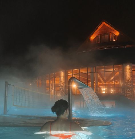 Krakow thermal baths Winter Hot Tub Aesthetic, Thermal Baths Switzerland, Winter Jacuzzi Photo, Colorado Hot Tub Pics, Zakopane Thermal Baths, Thermal Baths, Spring Spa, Life Vision, Thermal Bath