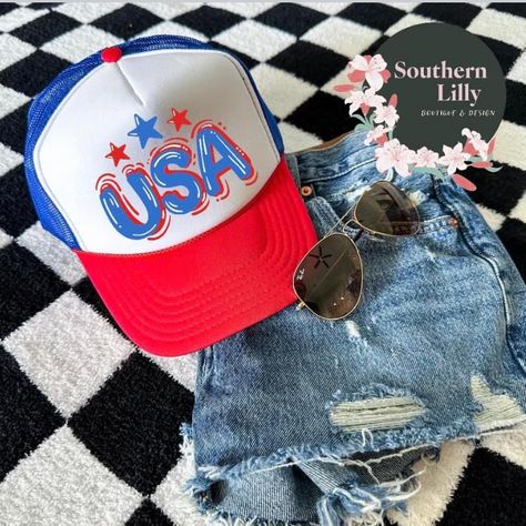 Brand New! Ready To Ship Americana Trucker Hat For 4th Of July, Cheap Patriotic Trucker Hat, Patriotic Trucker Hat, Patriotic White Snapback Trucker Hat, Beer Hat, Girl Baseball Cap, Us Navy Blue Angels, Surf Logo, Patriotic White Trucker Hat/baseball Cap