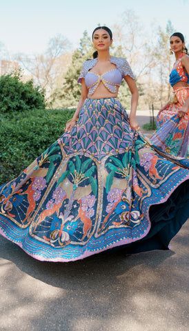 Butterfly Blouse, Blue Lehenga, Forest Print, Indian Bridal Wear, Tropical Blue, Lehenga Designs, Bridal Lehenga, Indian Design, Indian Outfits