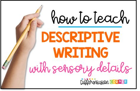 Are you teaching creative writing? Can your students expanding sentences with sensory language? Check out this blog post with teaching tips for writing with imagery stretching sentences teaching narrative writing sensory details anchor chart descriptive writing how to teach narrative writing elaboration! Descriptive Words Anchor Chart, Teaching Descriptive Writing, Stretch A Sentence Anchor Chart, Descriptive Writing Anchor Chart, Sentence Stretching, Details Anchor Chart, Stretching Sentences, Descriptive Sentences, Descriptive Writing Activities