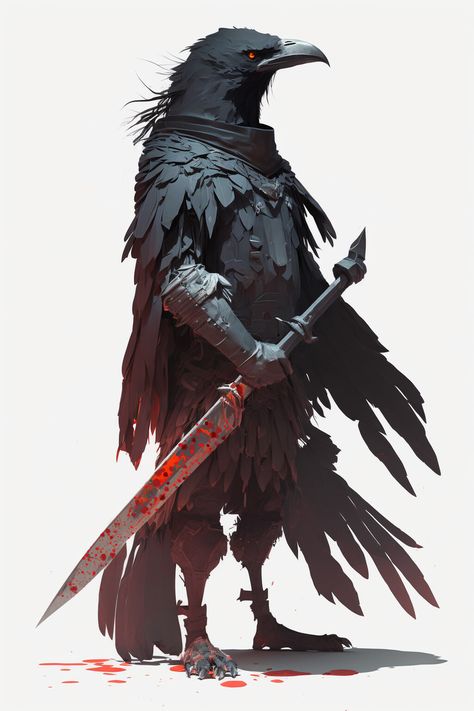 Crow Dnd Character, Assasin Concept Art, Cool Dnd Character Ideas, Kenku Barbarian, Crow Humanoid, Humanoid Creature Concept Art, Dnd 5e Character Art, Fantasy Npc Art, Animal Dnd Characters