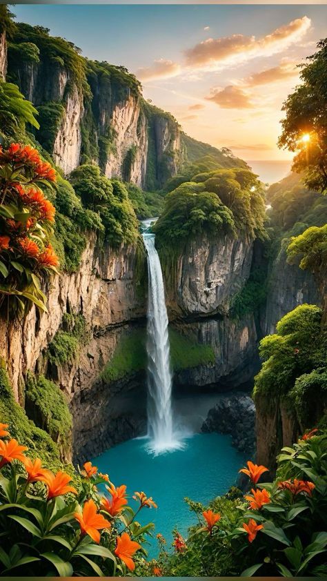 Beautiful Paintings Of Nature, Waterfall Pictures, Beautiful Nature Wallpaper Hd, Beautiful Landscape Photography, Image Nature, Beautiful Art Pictures, Beautiful Locations Nature, Beautiful Landscape Wallpaper, Natural Scenery