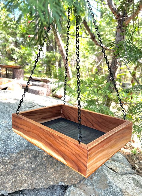 Redwood Platform Tray Bird Feeder, Large hanging bird feeder, includes seed. https://etsy.me/46gdMVL #traybirdfeeder #hangingbirdfeeder #platformfeeder #flatfeeder #trayfeeder #hangingfeeder #birdfeeder #redwood #redwoodbirdfeeder #gardendecor #mosquitomakers Platform Bird Feeder, Bird Feeder Station, Bird Feeder Plans, Cool Mailboxes, Backyard Birds Feeders, Wooden Bird Feeders, Jungle Birds, The Tiny Seed, Homemade Bird Feeders