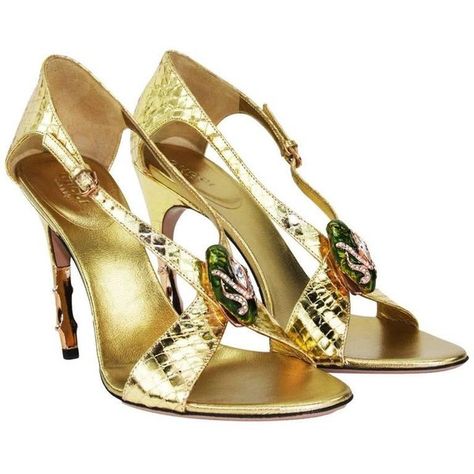 Preowned New Tom Ford For Gucci S/s 2004 Gold Python Jeweled Bamboo... ($1,200) ❤ liked on Polyvore featuring shoes, sandals, gold, high heels, gold high heel sandals, bamboo shoes, high heel shoes, green high heel shoes and snake sandals Gold Sandals Heels, Tom Ford For Gucci, Gold High Heel Sandals, Tom Ford Gucci, Green High Heels, Snake Heels, Carolyn Murphy, Gucci Sandals, Malachite Green