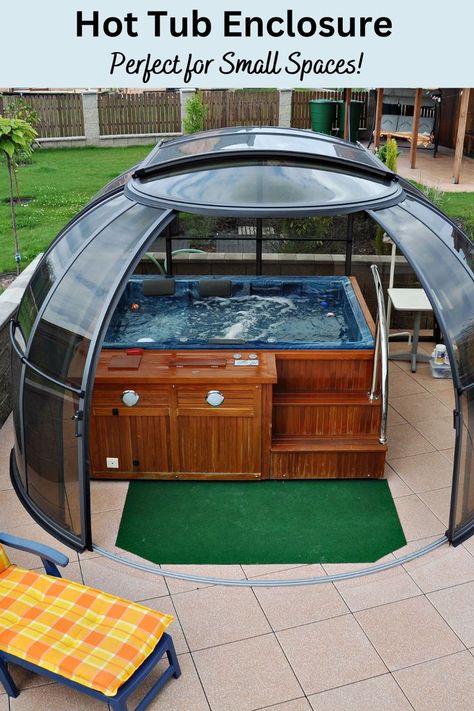 outdoor hot tub enclosures for small spaces Hot Tub Mosquito Netting, Patio Surround Ideas, Winter Hot Tub Enclosure, Hot Tub Enclosure Ideas For Winter, Hot Tub Wind Block, Hot Tub Storage Ideas, Hot Tub Screening Ideas, Hot Tub Privacy Ideas Diy, Hot Tub In Garage Ideas