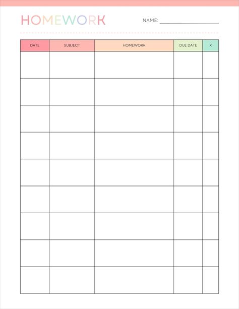 Homework Tracker Printable Free, Bullet Journal Homework, School Homework Planner, Homework Organizer, Homework Planner Printable, Homework Template, Homework Checklist, Timetable Planner, Homework Log