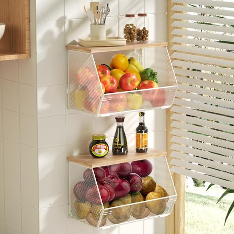 PRICES MAY VARY. 【Multi-purpose Storage Basket 】Litwaro fruit baskets are suitable for kitchen, bathroom, office, pantry and more. For the kitchen countertop organizer, you can store fruit, vegetables, bread, butter jars, coffee and more. Hanging baskets can even be used as a bathroom shelf for towels and bodywash. For the pantry, you can store some dry goods, cereal, chips, candy and soda, and kids can easily see the snacks and decide what they wish. 【Sturdy and Reliable】Produce baskets are mad Kitchen Counter Fruit Storage, Produce Organization, Onion And Potato Storage, Kitchen Fruit Storage, Hanging Kitchen Storage, 2 Tier Fruit Basket, Hanging Fruit Basket, Bathroom Shelves For Towels, Store Fruit