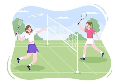 Badminton Court Drawing, Playing Badminton Drawing, Badminton Drawing, Badminton Outfit Women, Badminton Match, Badminton Pictures, Badminton Club, Sports Badminton, Badminton Games