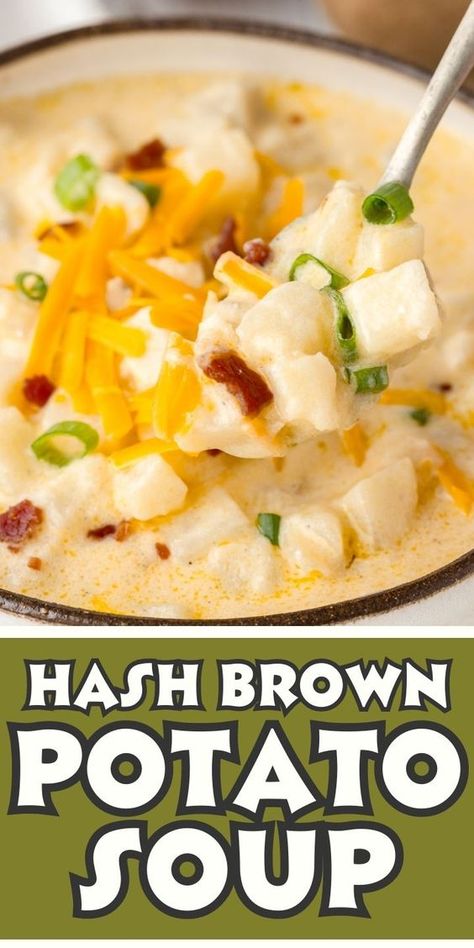 Hashbrown Baked Potato Soup, Easy Stovetop Potato Soup, Frozen Hash Brown Potato Soup, Hashbrown Potato Soup, Hash Brown Potato Soup, Dinner Soup Recipes, Frozen Hash Browns, Josh Elkin, Potato Bacon Soup