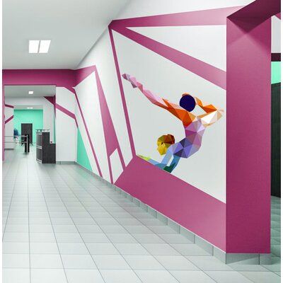 Gymnastics Gym Layout, Gymnastic Themed Bedroom, Gymnastics Bedroom With A Bunkbed Teal And Pink, Gymnastics Room Decor, Gymnastics Stickers, Gymnastics Wall Art, Gymnastics Gym, Pink Gym, Exterior Murals