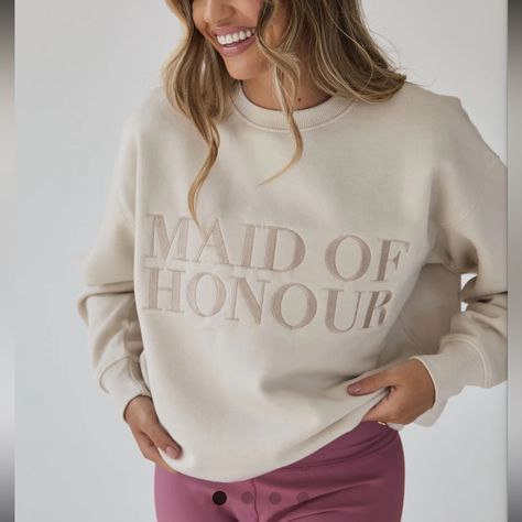 Dress Satin Bridesmaid, Wifey Sweatshirt, Maid Of Honour, Bridesmaid Dress Colors, Chiffon Bridesmaid, Shoulder Design, Embroidered Sweatshirts, Matching Dresses, Maid Of Honor